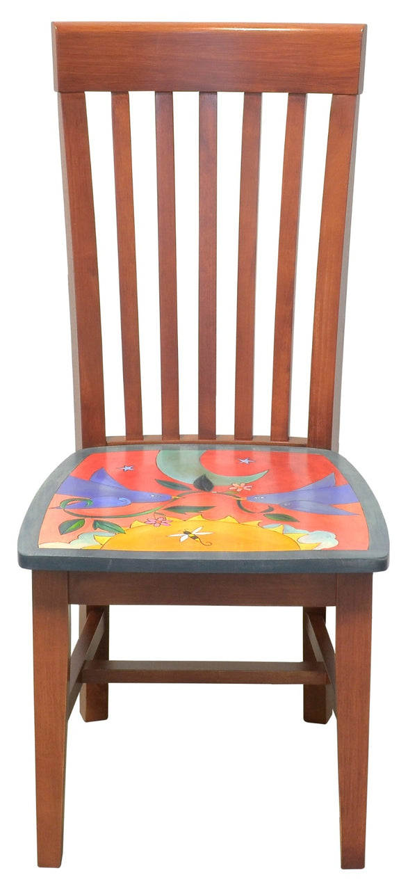 Desk with Shelf and Chair Set –  Beautiful warm-toned mountain landscape desk with birds soaring on shelf and chair seat for a perfectly coordinated set chair front view