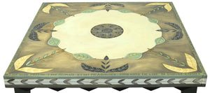 Square Dining Table –  Gorgeous understated botanical table design with scratchboard and whitewash treatments top view