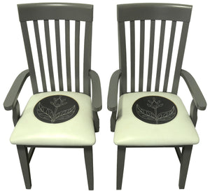 Fancy Pops Chair Set –  Monochrome white, grey, and black chairs with floral medallion seats botanical seat view