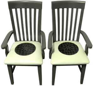 Fancy Pops Chair Set –  Monochrome white, grey, and black chairs with floral medallion seats floral seat view