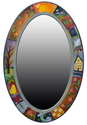 Oval Mirror –  Crazy quilt mirror motif in an elegant color palette