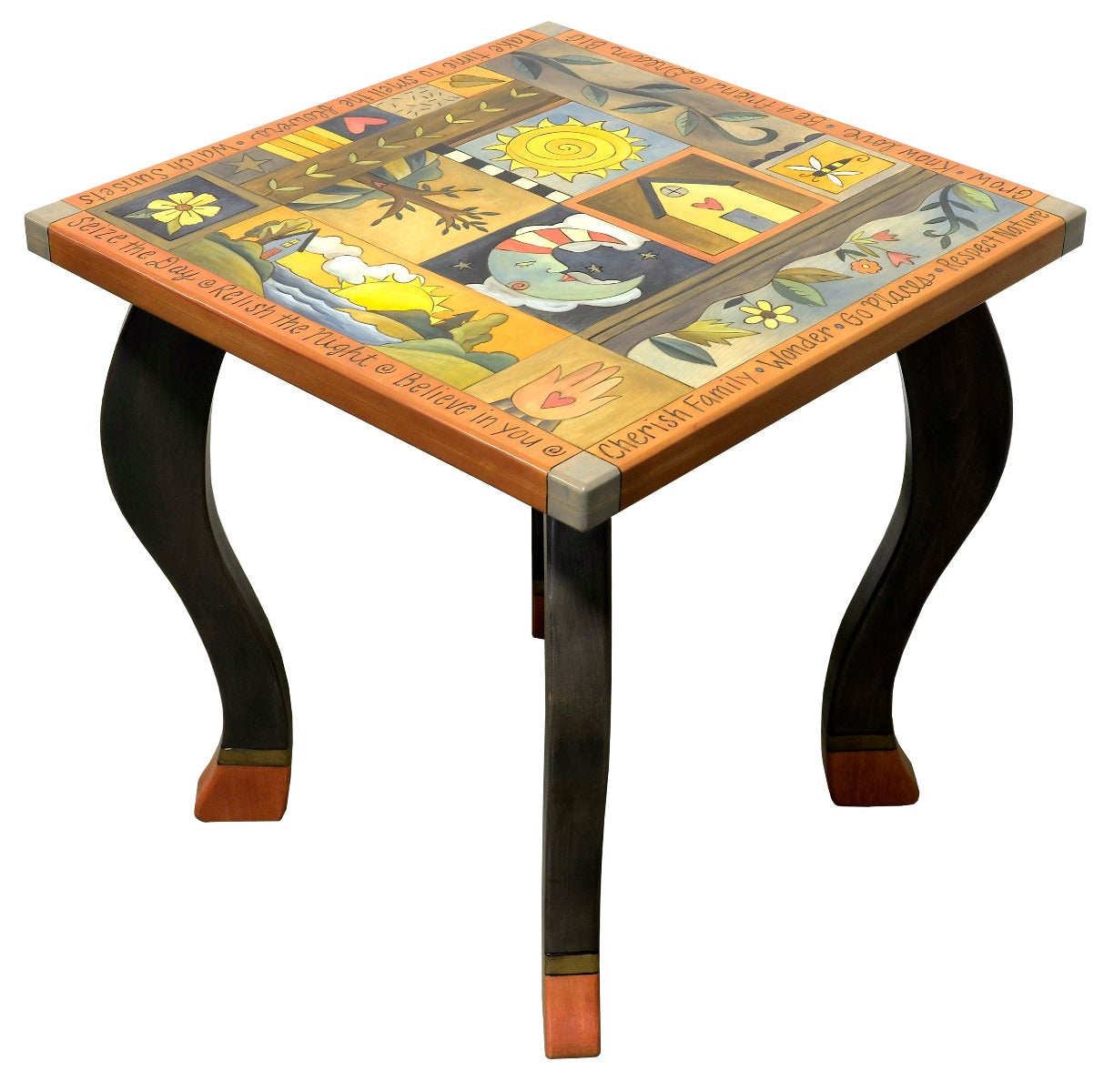 Large Square End Table –  Beautiful neutral, muted crazy quilt end table design side view