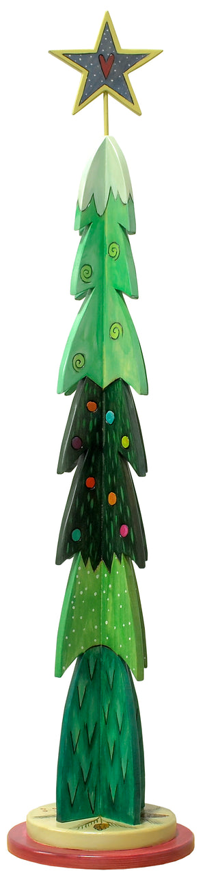 Large Christmas Tree Sculpture –  Fun and funky layered green Christmas tree with blanket of snow on the top main view