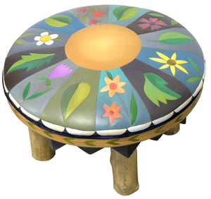 Round Ottoman –  Charming floral and leaf ottoman design in a pie piece layout main view