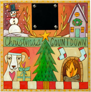 Christmas Countdown Plaque –  Warm toned "Christmas Countdown" plaque with four holiday scenes and a Christmas tree