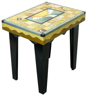 Rectangular End Table –  Beautiful patchwork table design with a celestial center in a neutral color palette main view