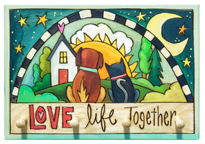 Key Ring Plaque –  Cuddly cat and dog "love life together" key ring plaque design