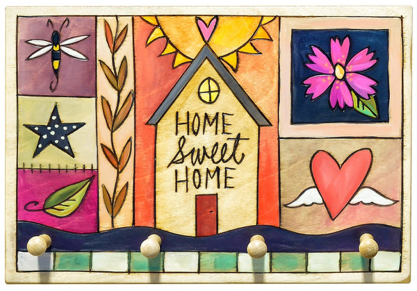 Key Ring Plaque –  Light and bright "home sweet home" crazy quilt key holder plaque motif