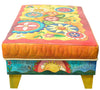 Ottoman with Drawer – Bright and beautiful floral ottoman with inspirational phrases along its wooden sides side view