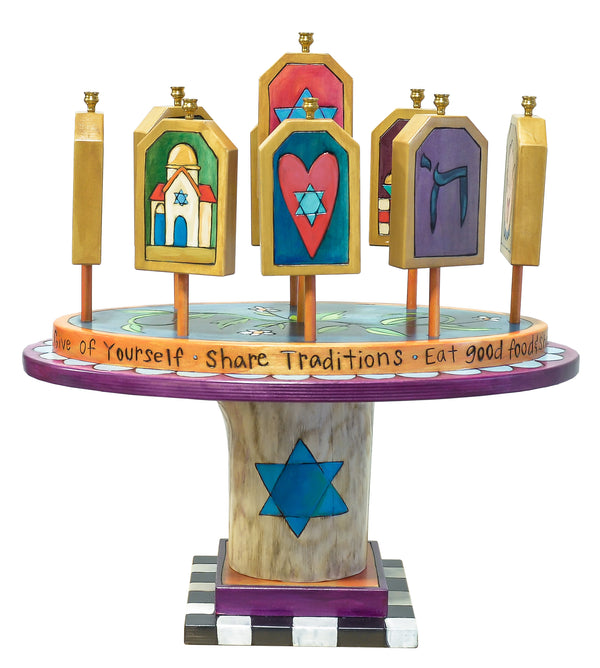 Tablet Menorah – Lovely and colorful 3D folk art menorah front view