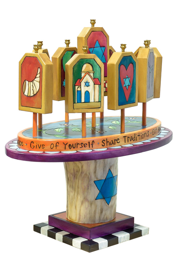 Tablet Menorah – Lovely and colorful 3D folk art menorah main view