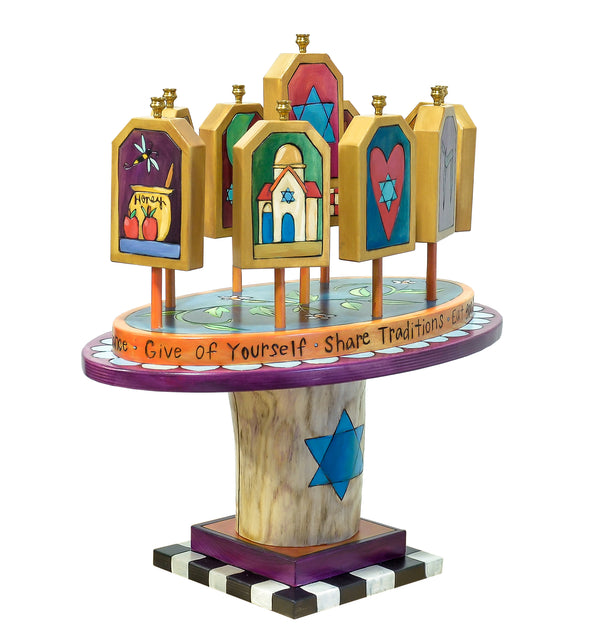 Tablet Menorah – Lovely and colorful 3D folk art menorah side view