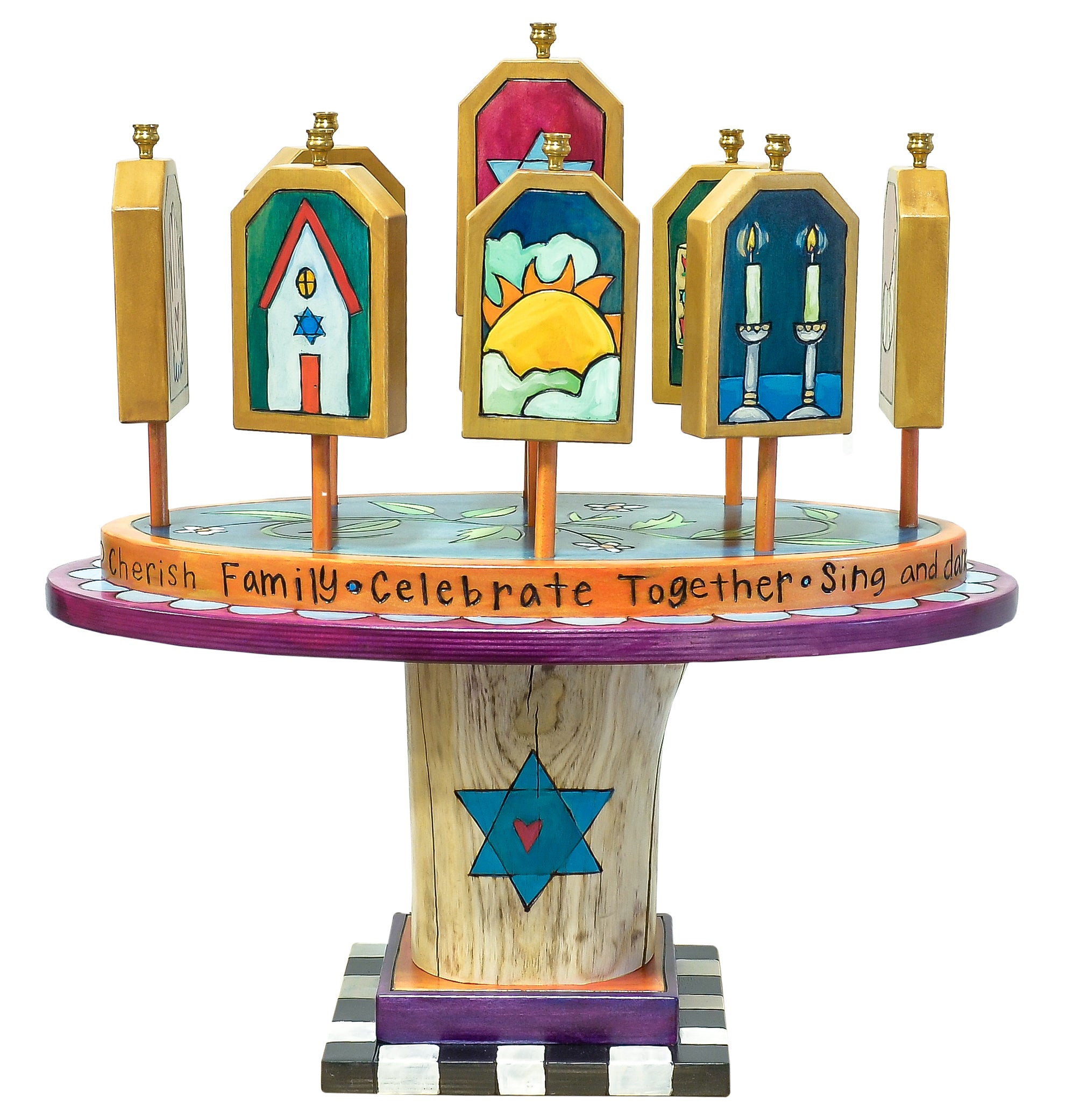 Tablet Menorah – Lovely and colorful 3D folk art menorah back view