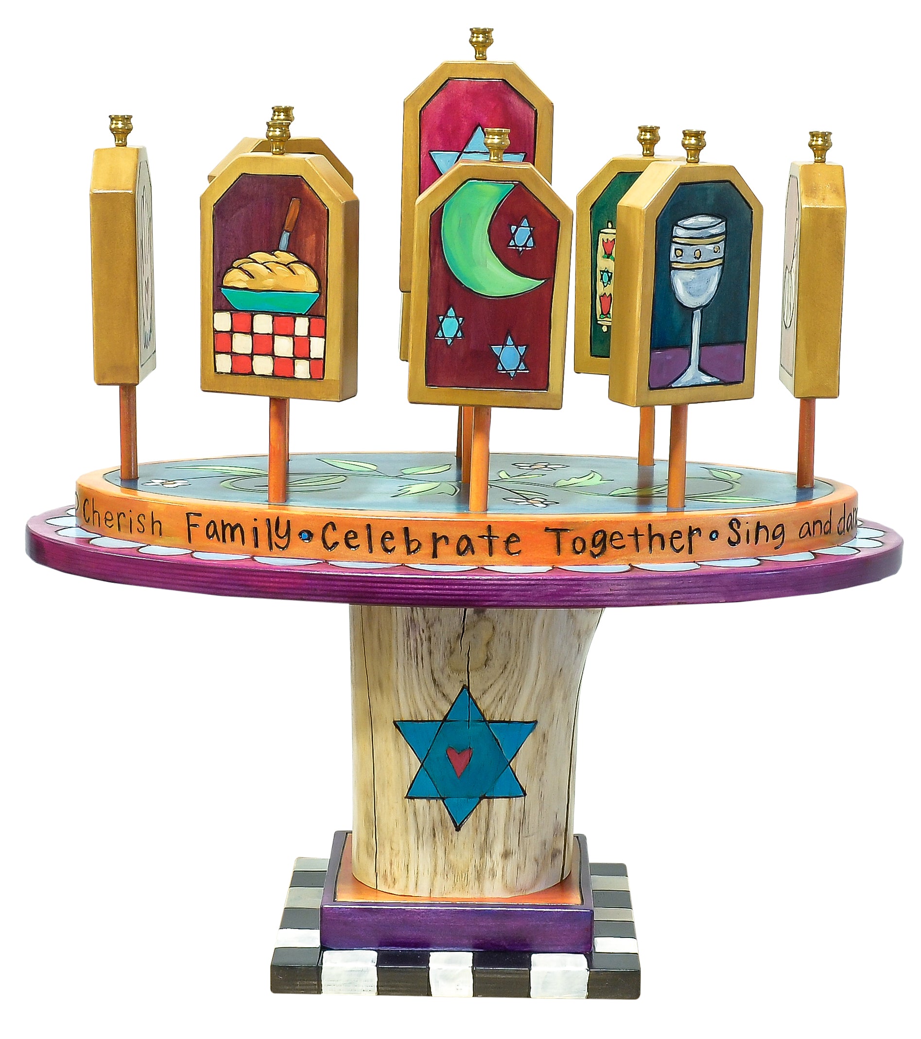 Tablet Menorah – Lovely and colorful 3D folk art menorah back view tablets flipped