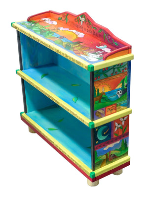 Short Bookcase – "Enjoy Reading in Each Season" bookcase with sun setting over the horizon of the changing four seasons motif side view