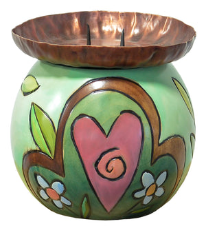 Ball Candle Holder –  Sweet green and pink floral and hearts candle holder back view