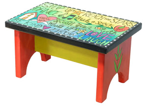 Step Stool – "Step up and reach the stars" kiddo step stool painted in a rainbow palette with polka dot accents main view