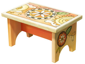 Step Stool – Floral, celestial stool design in a soft and sweet color palette main view