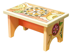 Step Stool – Floral, celestial stool design in a soft and sweet color palette back view