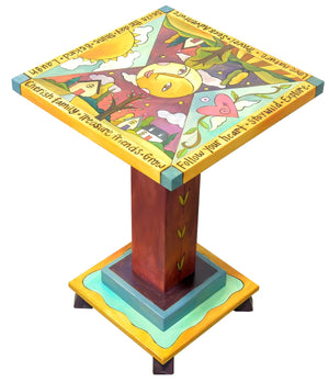 Martini End Table – Warm celestial themed martini tabletop design with a full moon in its center back view
