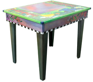 Small Desk – Bright green and purple tree of life and swooping blue bird desk design desk back view