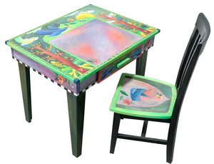 Small Desk – Bright green and purple tree of life and swooping blue bird desk design main view