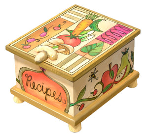 Recipe Box – Beautiful light "recipes" box with fresh produce around its sides main view
