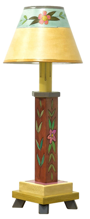 Milled Candlestick Lamp – Sweet and simple floral and vine lamp motif in a classic palette front view