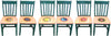 Rectangular Dining Table – Bold, bright, and beautiful design inspired by papel picado Mexican folk art with elaborate scallops, block letter phrases, and Sticks icons set of six chairs