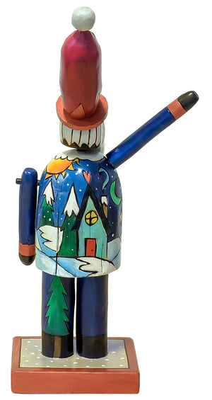 Extra Small Santa Sculpture –  "Merry Christmas" Santa in a richly painted royal blue suit back view