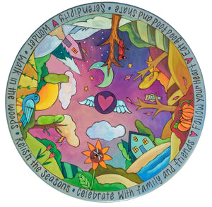 20" Lazy Susan – Whimsical four seasons lazy susan design with a heart with wings floating in the sky