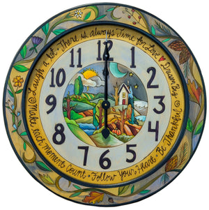 24" Round Wall Clock –  Beautiful four seasons clock motif with a seasonal vine adorning the outer border