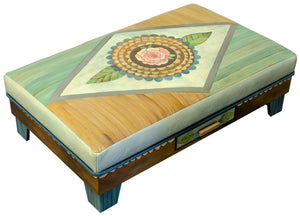 Ottoman with Drawer – Sweet floral ottoman design with stripe and scallop accents main view
