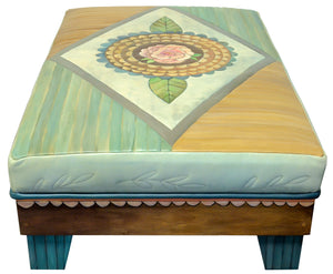 Ottoman with Drawer – Sweet floral ottoman design with stripe and scallop accents side view