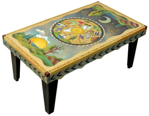 Rectangular Coffee Table – Classic landscape coffee table motif with a twist of encircled floating icons in its center back view