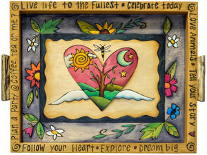 Small Rectangular Tray –  Sweet floral and heart with wings motif painted in a classic color palette