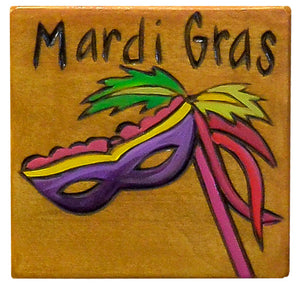 Large Perpetual Calendar Magnet – Mardi Gras magnet with a feathered, festive masquerade mask
