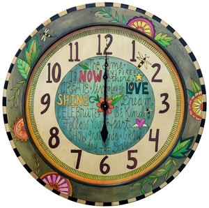 36" Round Wall Clock –  Beautiful blue contemporary floral clock packed with inspirational phrases in its center