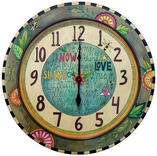 36" Round Wall Clock –  Beautiful blue contemporary floral clock packed with inspirational phrases in its center