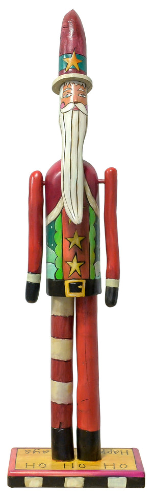 Small Santa Sculpture –  "Ho-ho-ho" Santa with a wintery landscape scene on his coat and large star on his back front view