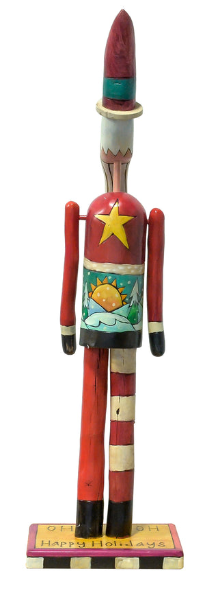 Small Santa Sculpture –  "Ho-ho-ho" Santa with a wintery landscape scene on his coat and large star on his back back view