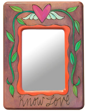Extra Small Mirror – Romantic "know love" mirror motif with a heart with wings and twisting vine
