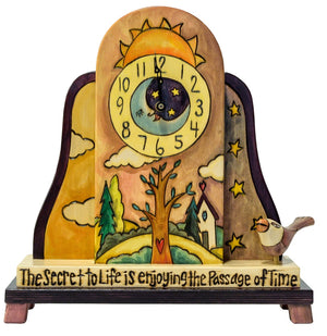 Mantel Clock –  Folk art mantel clock with tree of life at the center front view
