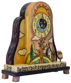 Mantel Clock –  Folk art mantel clock with tree of life at the center side view