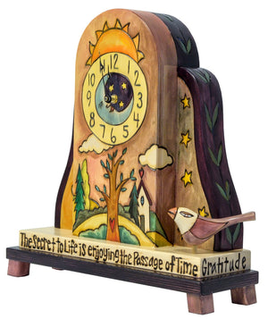Mantel Clock –  Folk art mantel clock with tree of life at the center main view