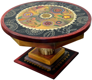 Round Coffee Table – Gorgeous contemporary floral coffee table with scratchboard accents around the outer edge main view