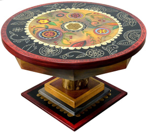 Round Coffee Table – Gorgeous contemporary floral coffee table with scratchboard accents around the outer edge back view