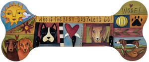 "Furever Friends" Dog Leash Rack – A loveable dog-themed crazy quilt motif coat rack with a reminder you have the BEST dog