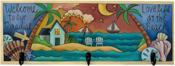 "Toes in the Water" Coat Rack – Tropical themed landscape coat rack to hold your towels and beach bags after enjoying a day in paradise