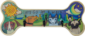 "Walk This Way" Dog Leash Rack – Four happy pups in a rolling hills landscape because they were just told "let's go on a walk!"
